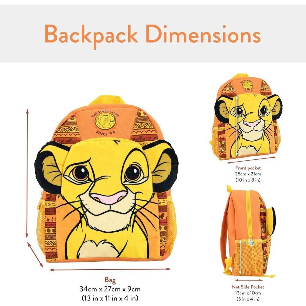 🆕 Disney One Size Yellow Kids The Lion King Simba Backpack - Picture 5 of 8